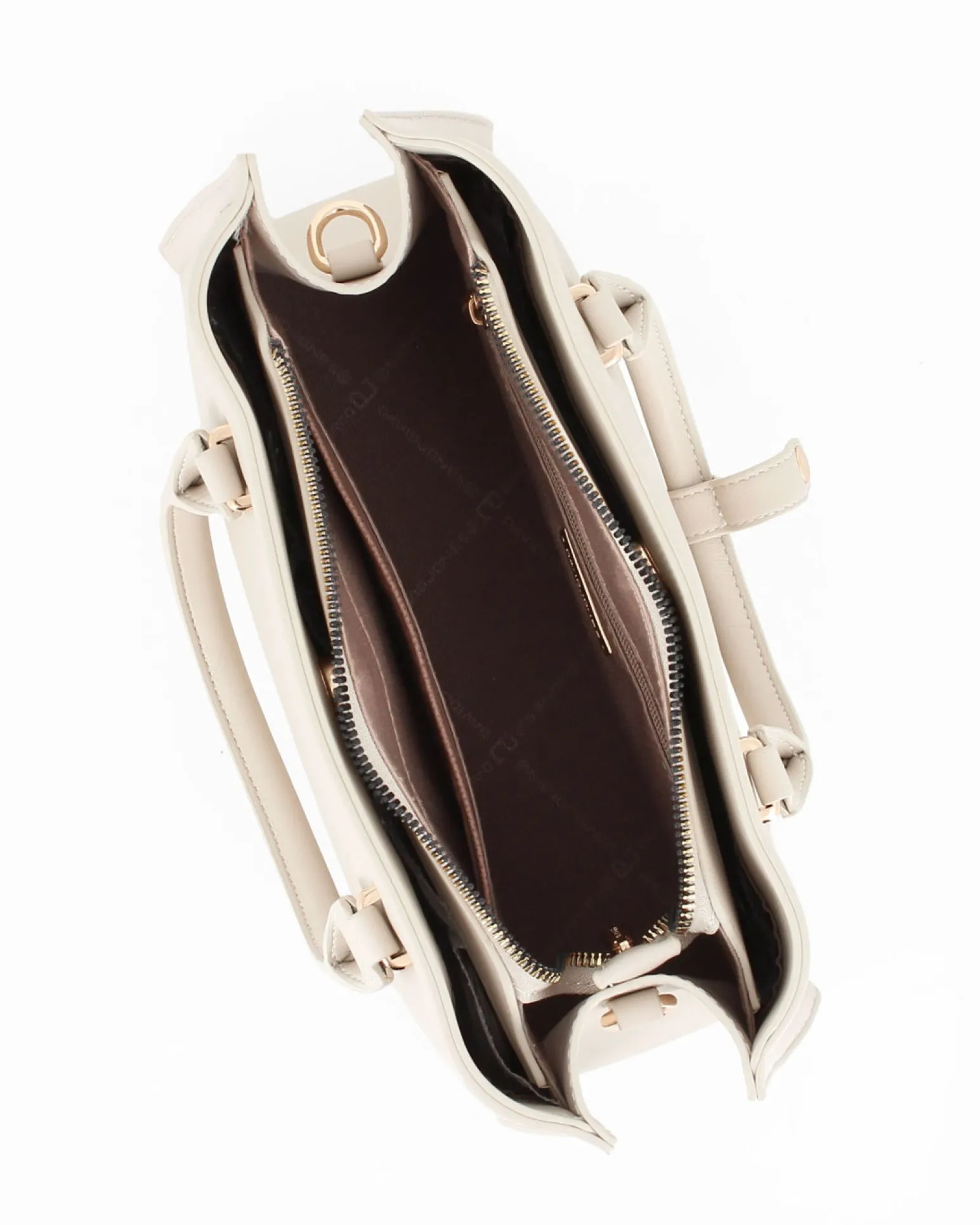DAVID JONES - Borsa a due manici crema con tre scomparti principali e tracolla removibile