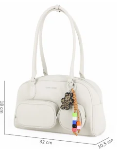 DAVID JONES - BORSA BOWLING BIANCA IN TESSUTO CON TASCHINI E CHARM REMOVIBILI