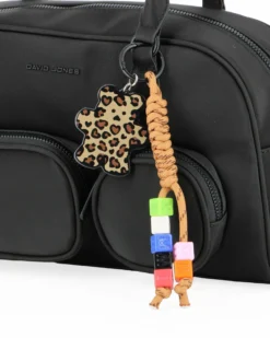 DAVID JONES - BORSA BOWLING NERA IN TESSUTO CON TASCHINI E CHARM REMOVIBILI