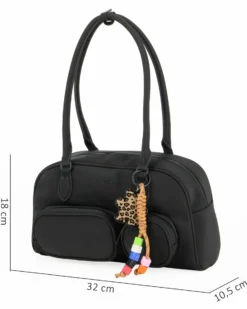 DAVID JONES - BORSA BOWLING NERA IN TESSUTO CON TASCHINI E CHARM REMOVIBILI