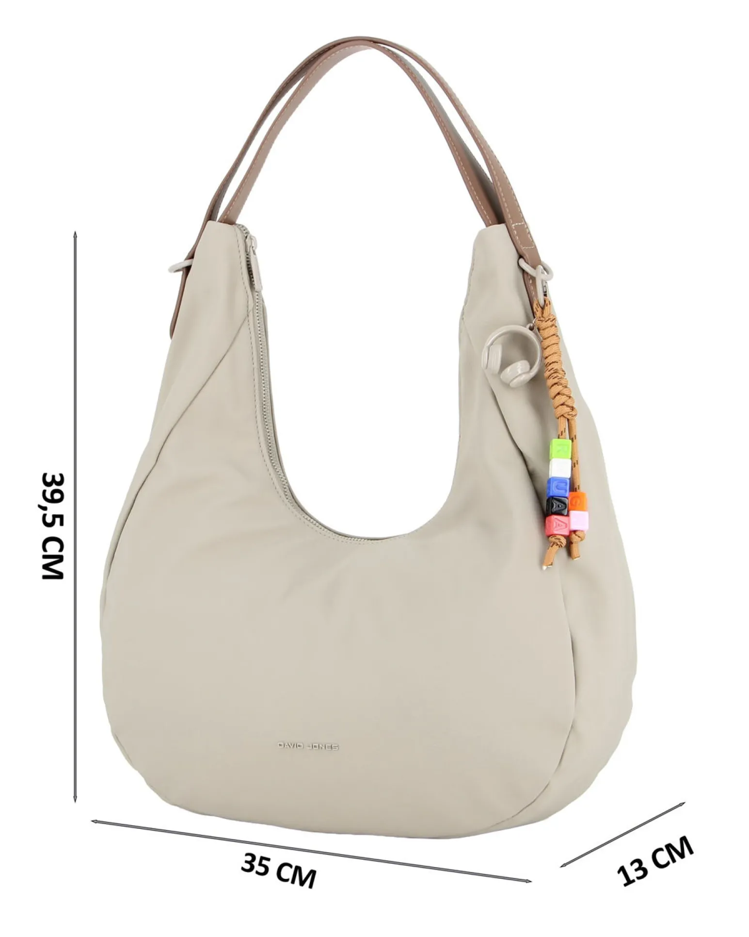 DAVID JONES - Borsa hobo bag grigio chiaro con charm