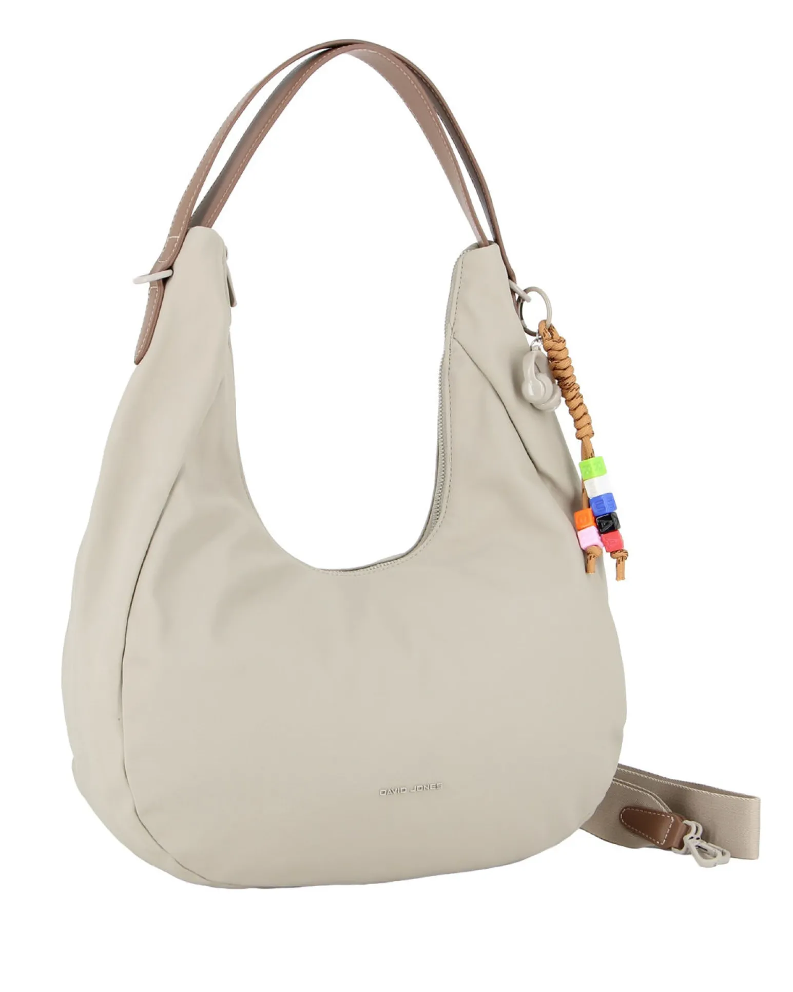 DAVID JONES - Borsa hobo bag grigio chiaro con charm