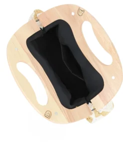DIVAS - Borsa a mano ricamata beige e panna con manico in legno