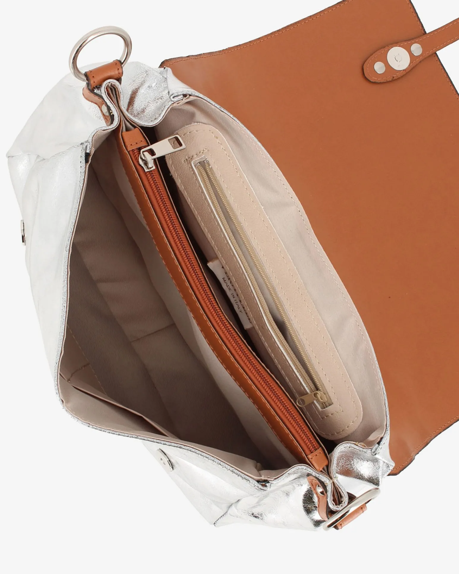 DIVAS - Borsa argento modello postina VERA PELLE, MADE IN ITALY