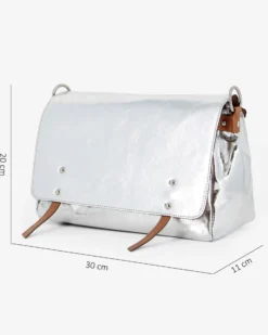 DIVAS - Borsa argento modello postina VERA PELLE, MADE IN ITALY
