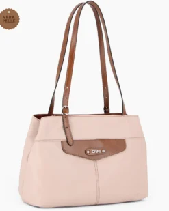 DIVAS - Borsa a spalla carne in VERA PELLE con finiture cuoio e manici regolabili, MADE IN ITALY