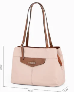 DIVAS - Borsa a spalla carne in VERA PELLE con finiture cuoio e manici regolabili, MADE IN ITALY