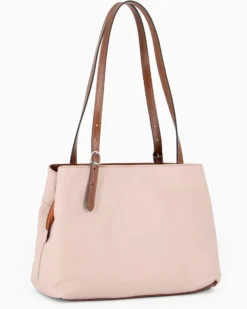 DIVAS - Borsa a spalla carne in VERA PELLE con finiture cuoio e manici regolabili, MADE IN ITALY