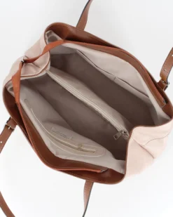 DIVAS - Borsa a spalla carne in VERA PELLE con finiture cuoio e manici regolabili, MADE IN ITALY