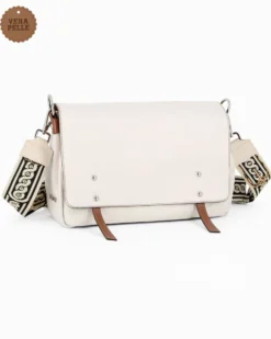 DIVAS - Borsa beige VERA PELLE con patta e tracolla nastro -MADE IN ITALY