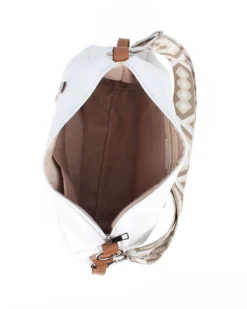 DIVAS - Borsa bianca in VERA PELLE con tasca frontale e tracolla nastro - MADE IN ITALY