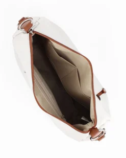 DIVAS - Borsa bianca in VERA PELLE con tasca frontale e tracolla nastro - MADE IN ITALY