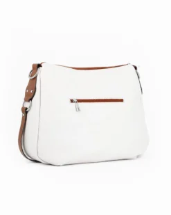 DIVAS - Borsa bianca in VERA PELLE con tasca frontale e tracolla nastro - MADE IN ITALY