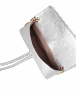DIVAS - Borsa bracciale argento con catena oro VERA PELLE, MADE IN ITALY
