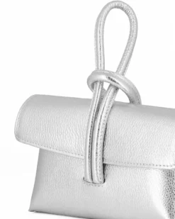 DIVAS - Borsa bracciale argento con catena oro VERA PELLE, MADE IN ITALY