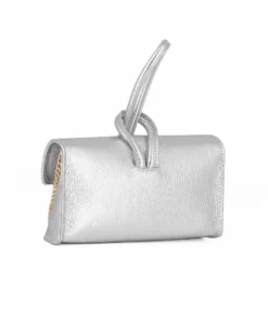 DIVAS - Borsa bracciale argento con catena oro VERA PELLE, MADE IN ITALY