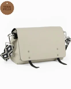 DIVAS - Borsa grigia modello postina VERA PELLE, MADE IN ITALY