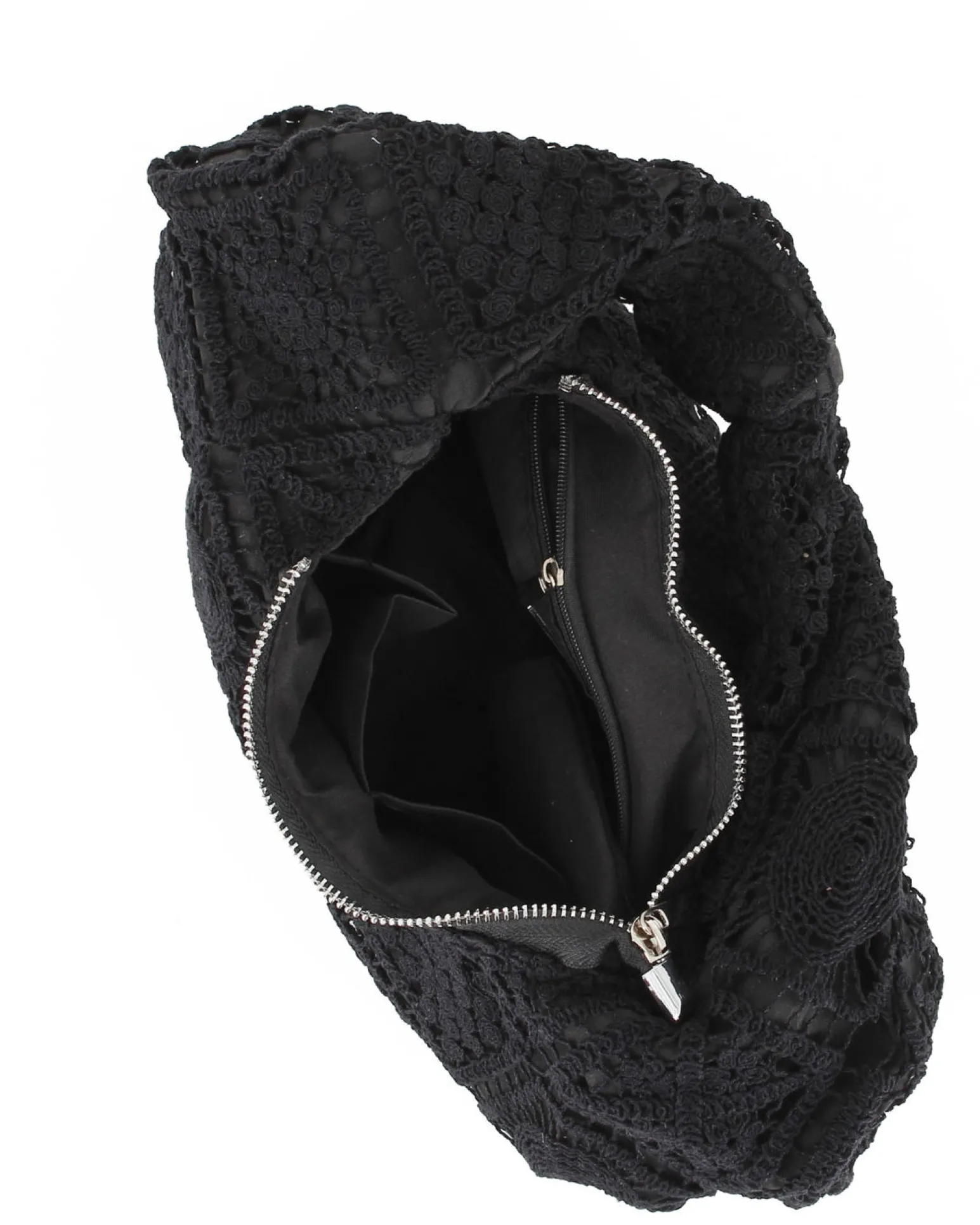 DIVAS - Borsa hobo in pizzo crochet nero