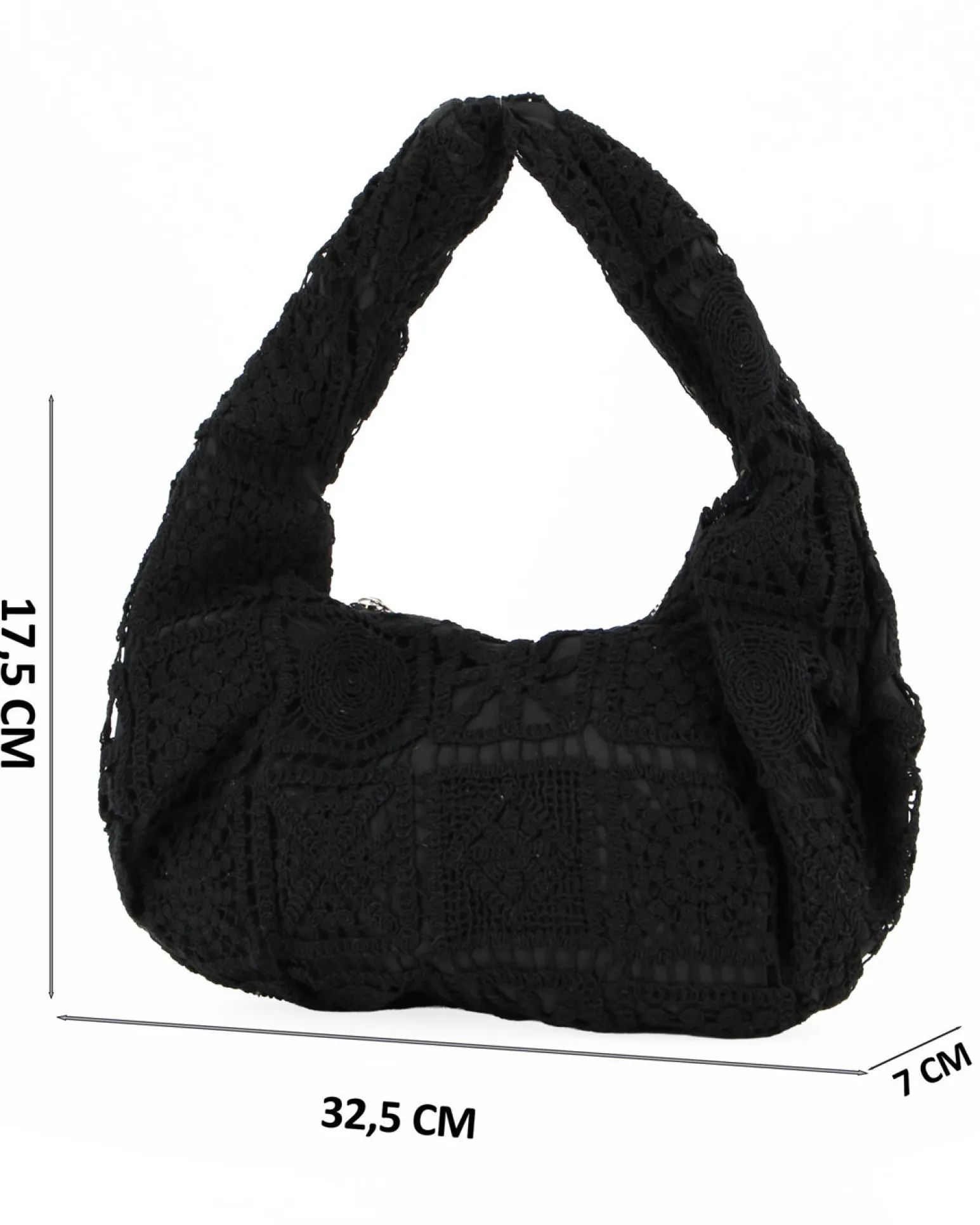 DIVAS - Borsa hobo in pizzo crochet nero