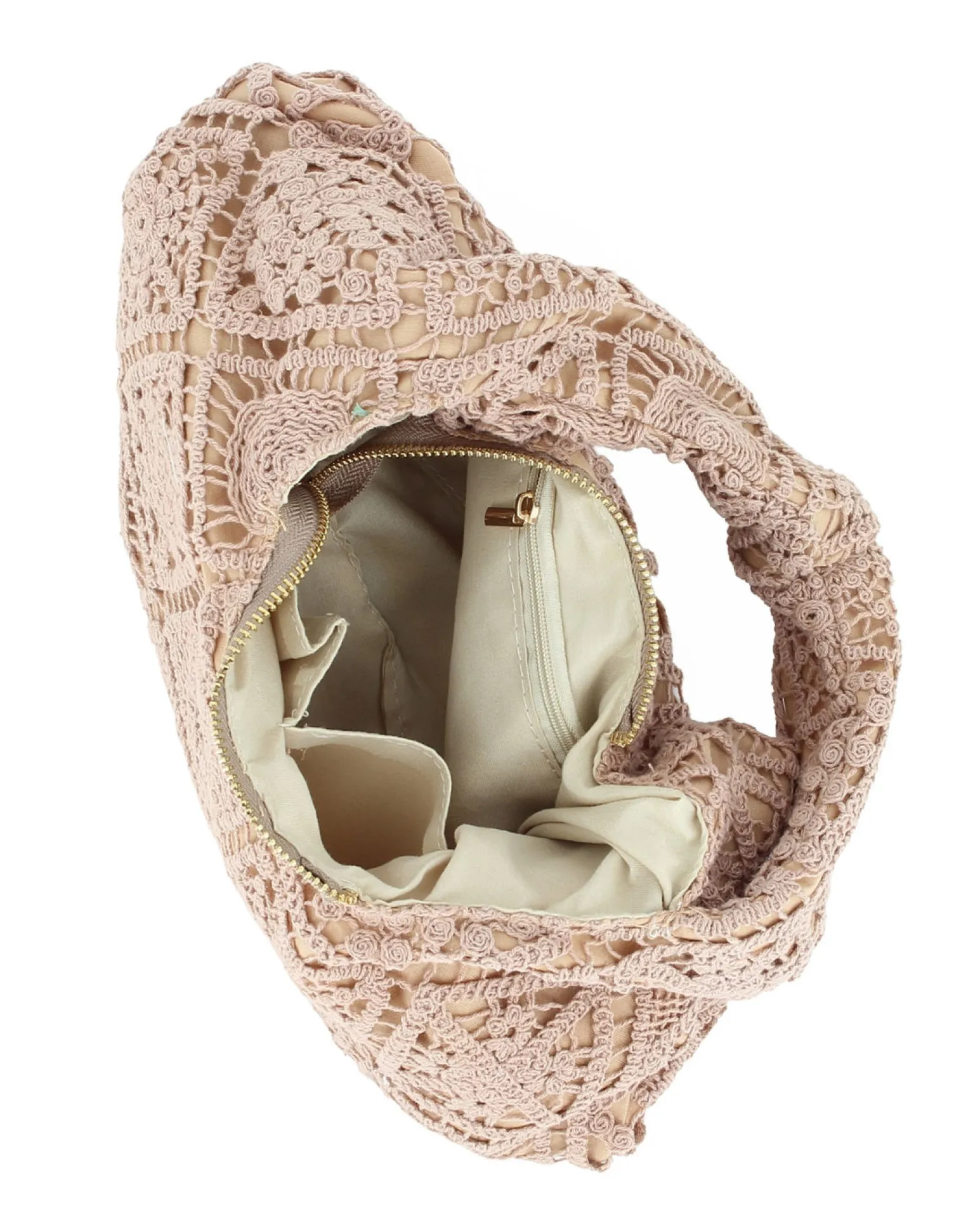 DIVAS - Borsa hobo in pizzo crochet taupe