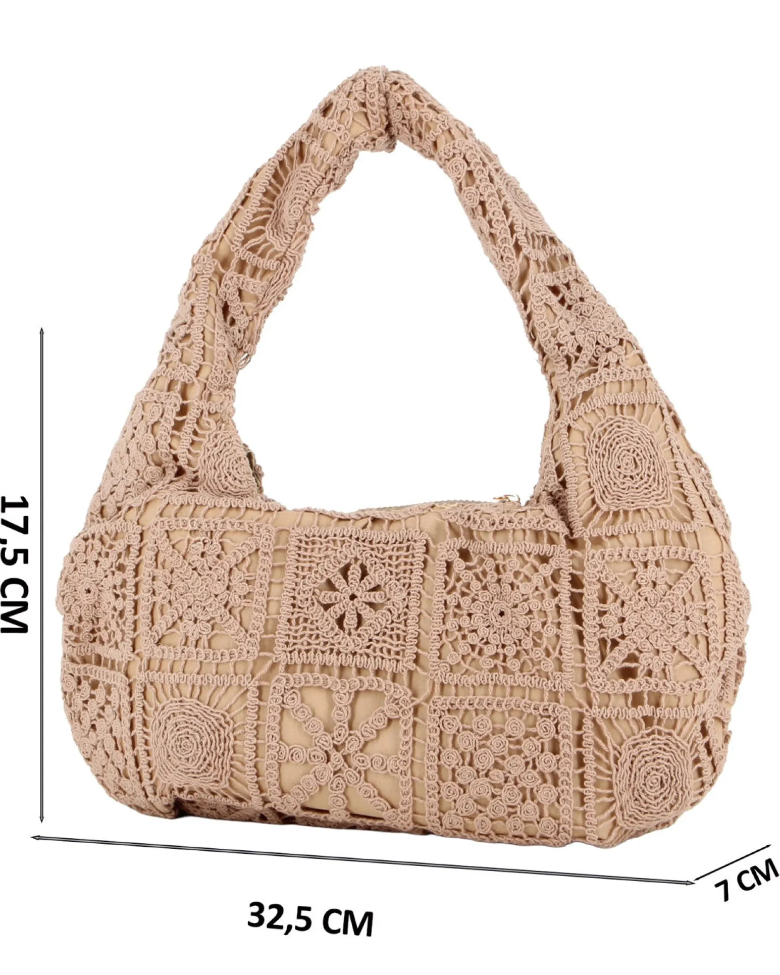 DIVAS - Borsa hobo in pizzo crochet taupe