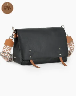 DIVAS - Borsa nera modello postina VERA PELLE - MADE IN ITALY