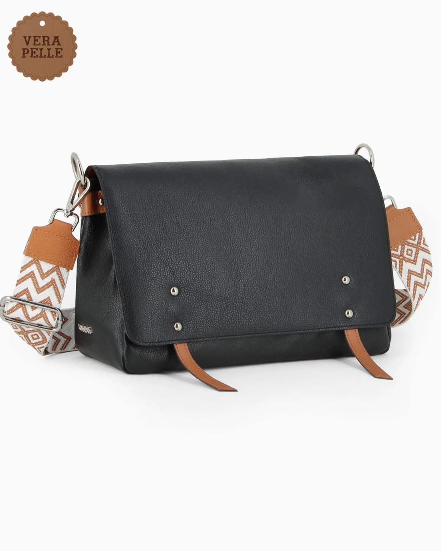 DIVAS - Borsa nera modello postina VERA PELLE - MADE IN ITALY