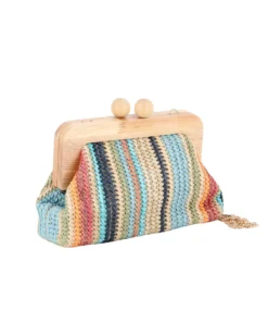 DIVAS - Borsa pochette in paglia multicolor con stecca in legno