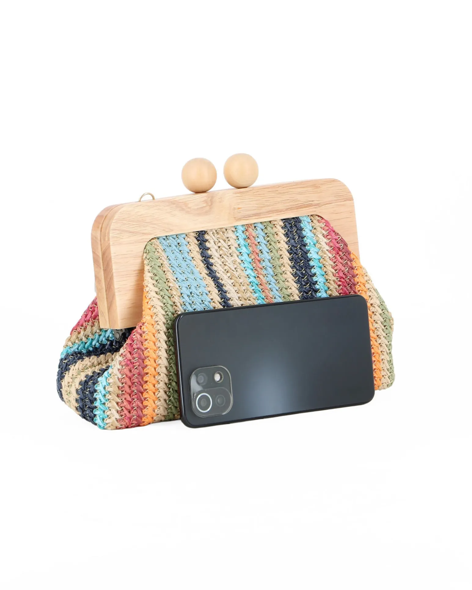 DIVAS - Borsa pochette in paglia multicolor con stecca in legno