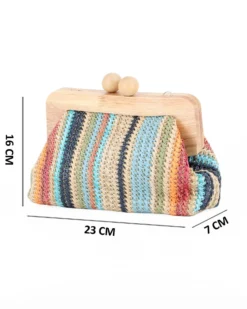 DIVAS - Borsa pochette in paglia multicolor con stecca in legno