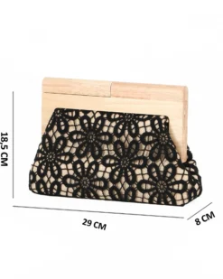 DIVAS - Borsa pochette nera ricamata con stecca in legno