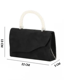 DIVAS - Borsa pochette nera scamosciata con manico perle