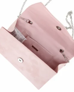 DIVAS - Borsa pochette nude cipria scamosciata con manico perle