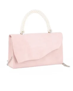 DIVAS - Borsa pochette nude cipria scamosciata con manico perle