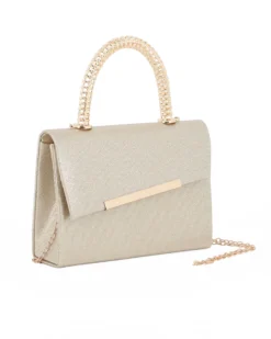 DIVAS - Borsa pochette platino con manico in metallo