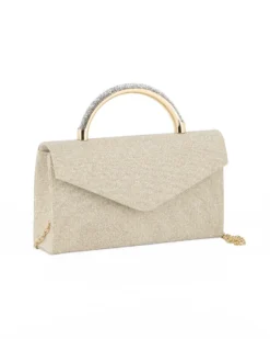 DIVAS - Borsa pochette platino in lurex con manico gioiello