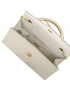 DIVAS - Borsa pochette platino in lurex con manico gioiello