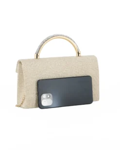 DIVAS - Borsa pochette platino in lurex con manico gioiello