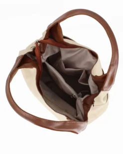 DIVAS - Borsa sacca beige in VERA PELLE con tasca frontale, tracolla removibile - MADE IN ITALY