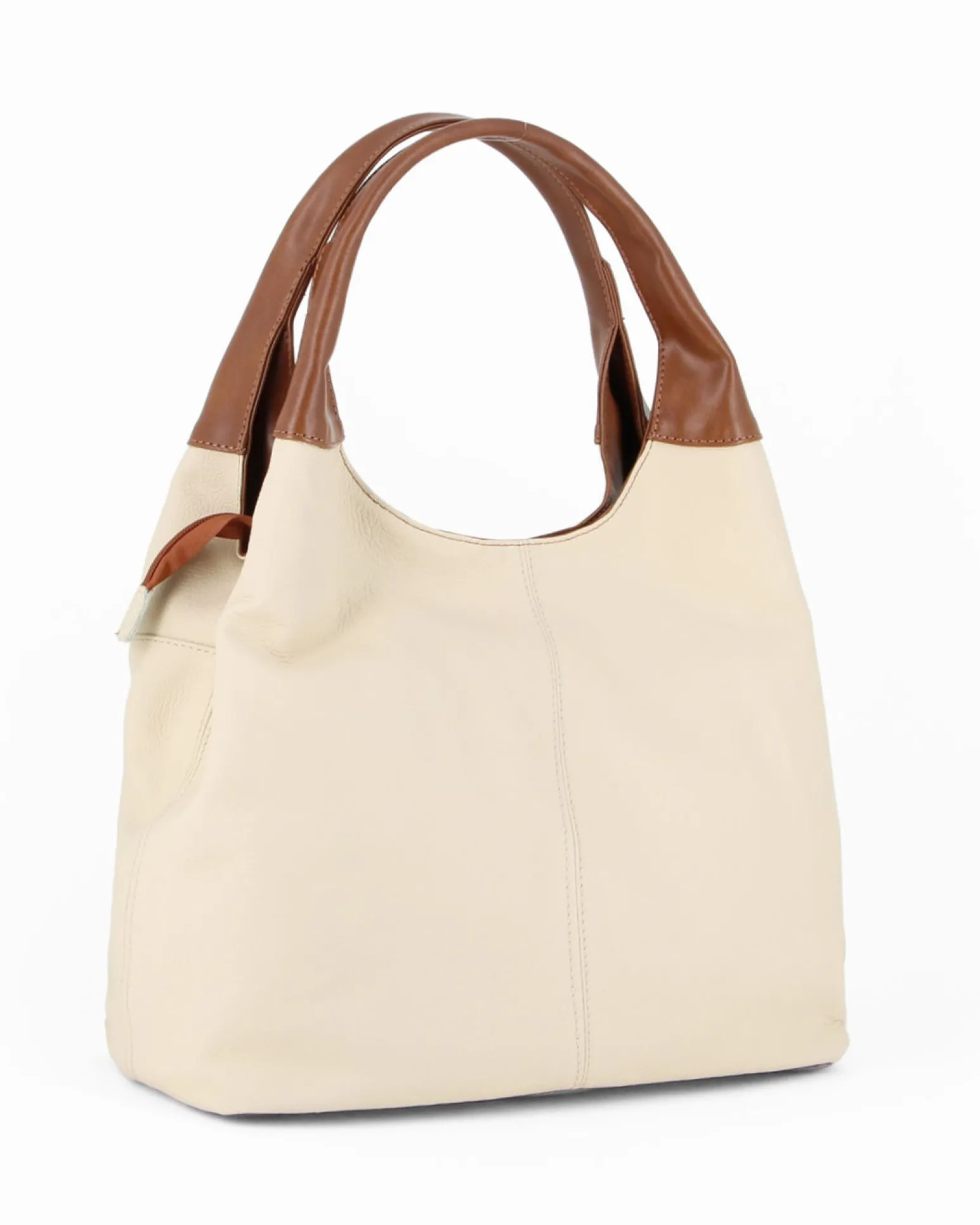 DIVAS - Borsa sacca beige in VERA PELLE con tasca frontale, tracolla removibile - MADE IN ITALY