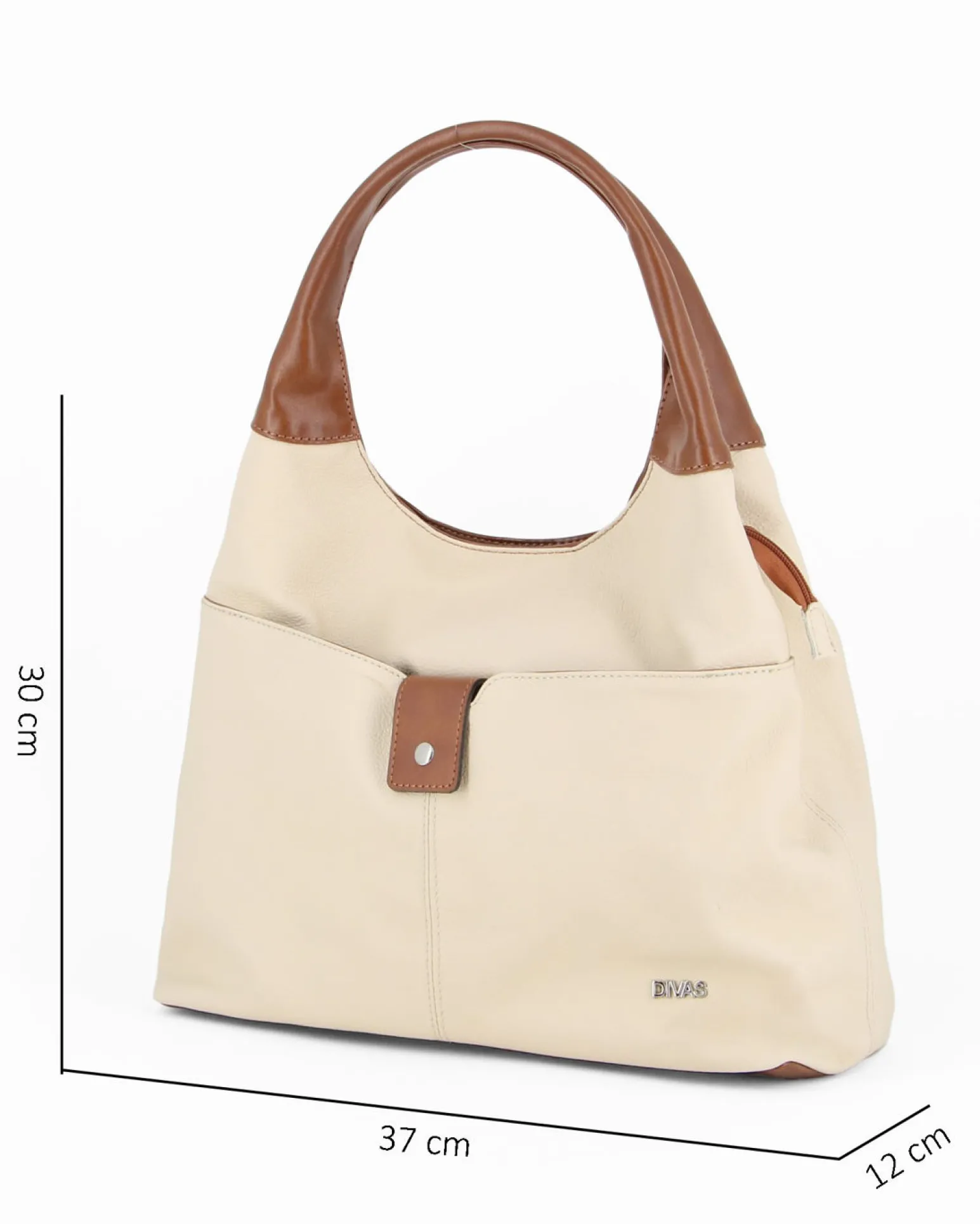 DIVAS - Borsa sacca beige in VERA PELLE con tasca frontale, tracolla removibile - MADE IN ITALY
