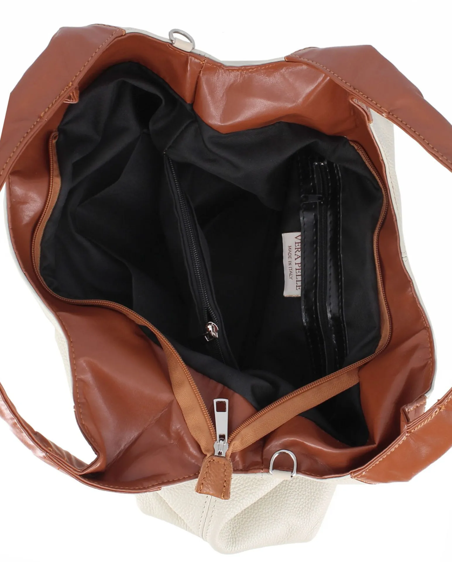 DIVAS - Borsa sacca beige in VERA PELLE con tasca frontale, tracolla removibile - MADE IN ITALY