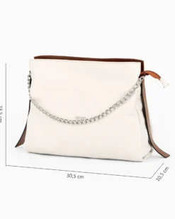 DIVAS - Borsa sacca beige in VERA PELLE con tracolla nastro - MADE IN ITALY