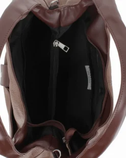 DIVAS - Borsa sacca marrone in VERA PELLE con tasca frontale, tracolla removibile - MADE IN ITALY
