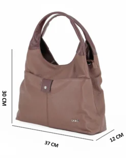DIVAS - Borsa sacca marrone in VERA PELLE con tasca frontale, tracolla removibile - MADE IN ITALY