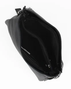 DIVAS - Borsa sacca nera in VERA PELLE con tracolla nastro - MADE IN ITALY