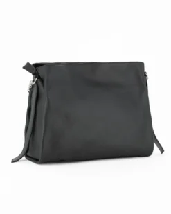 DIVAS - Borsa sacca nera in VERA PELLE con tracolla nastro - MADE IN ITALY