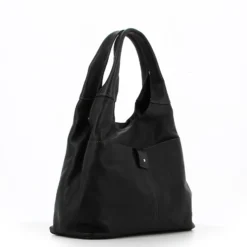 DIVAS - Borsa sacca nera in VERA PELLE con tasca frontale, tracolla removibile - MADE IN ITALY