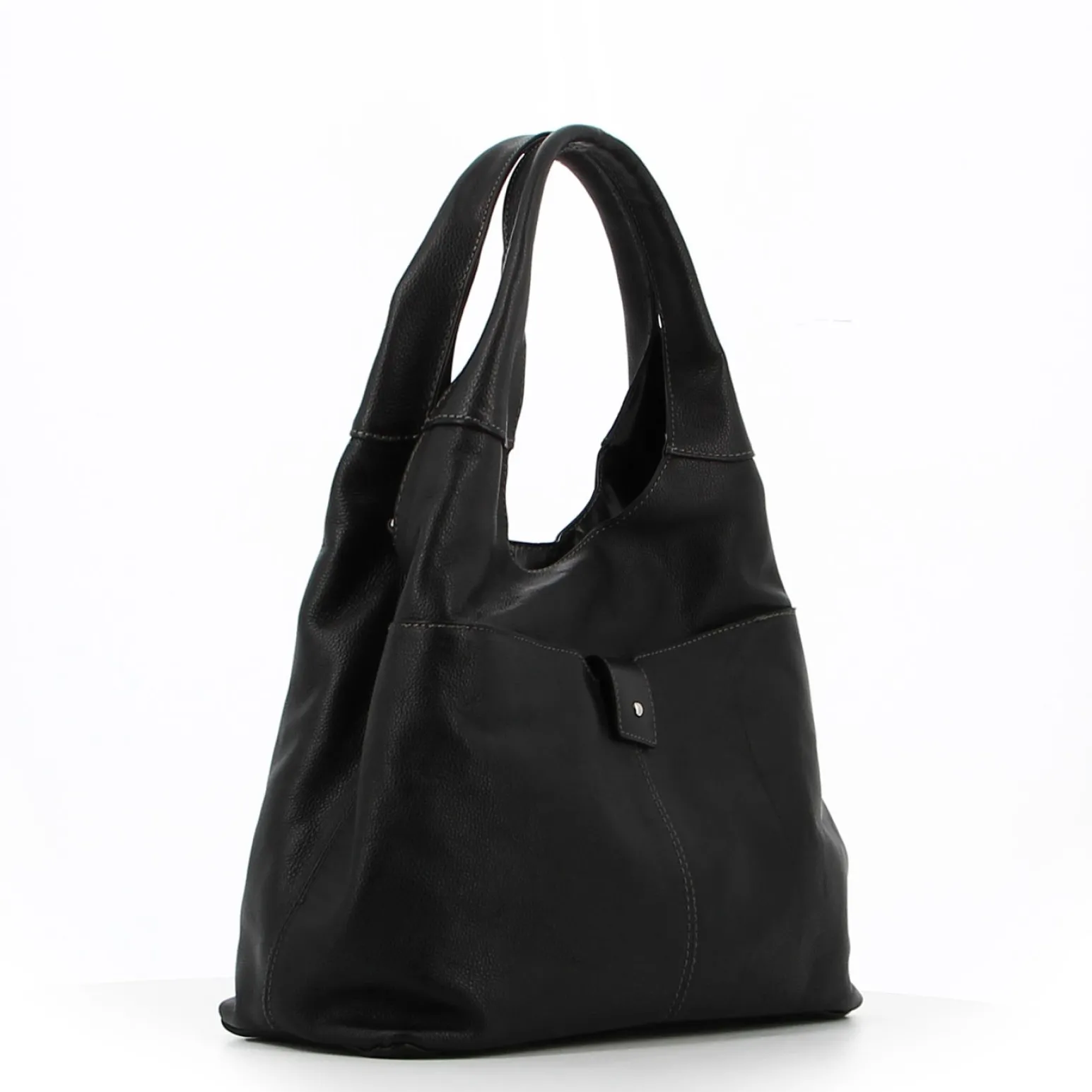 DIVAS - Borsa sacca nera in VERA PELLE con tasca frontale, tracolla removibile - MADE IN ITALY