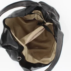DIVAS - Borsa sacca nera in VERA PELLE con tasca frontale, tracolla removibile - MADE IN ITALY